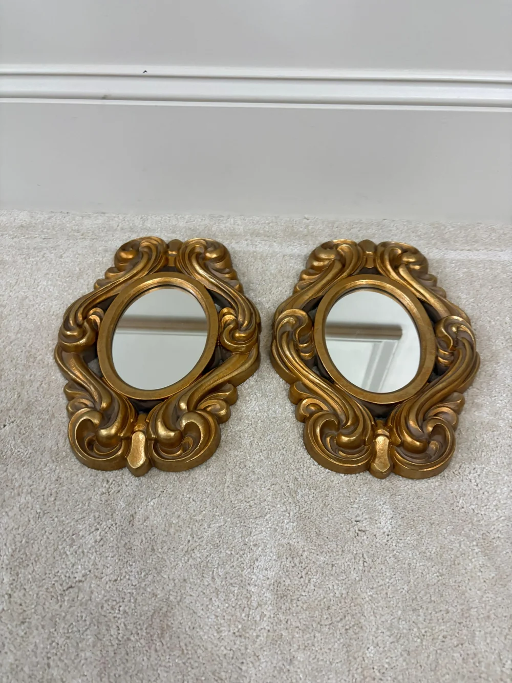 Home Interiors Gold Ornate Carved Wall Mirror Pair